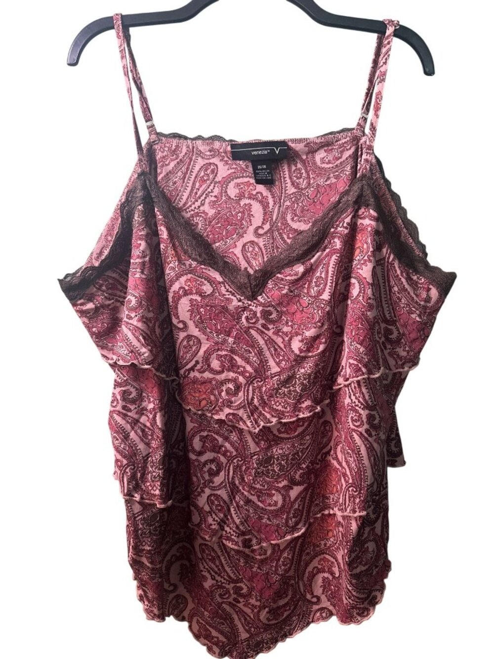 Venezia Women’s 26/28 Paisley Ruffle Tank Top Boho Plus Size Y2K coastal summer